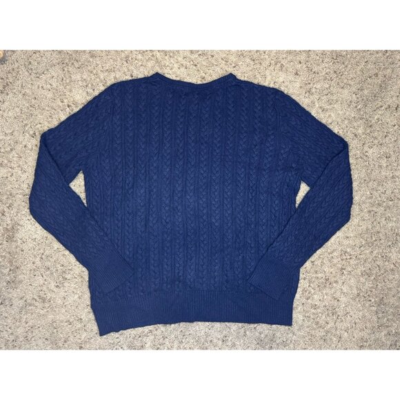 VTG EDDIE BAUER Navy Cashmere Angora Blend Cable Knit Sweater Cardigan Preppy XL - Picture 2 of 6